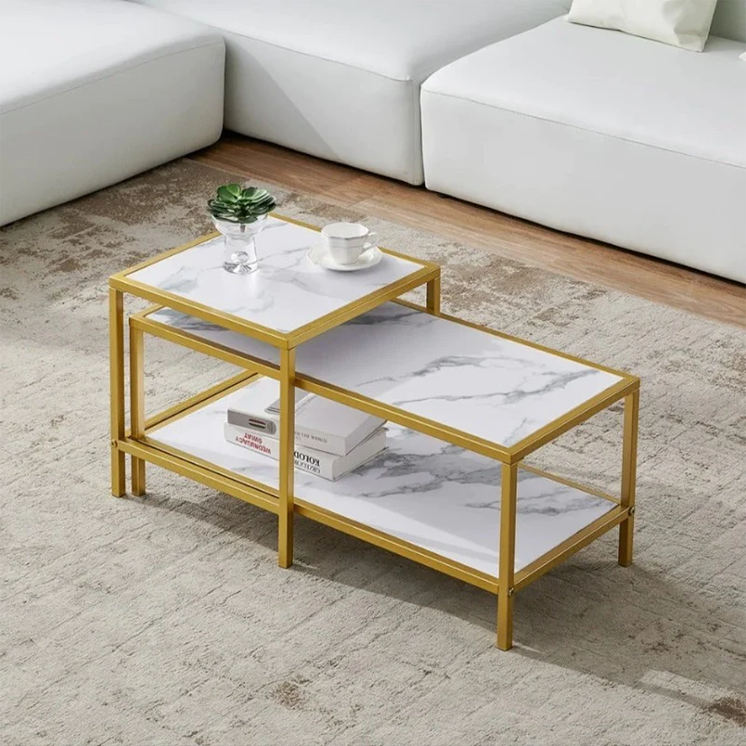 Heaten Gold Living Lounge Drawing Room Nesting Tables (Set of 2)